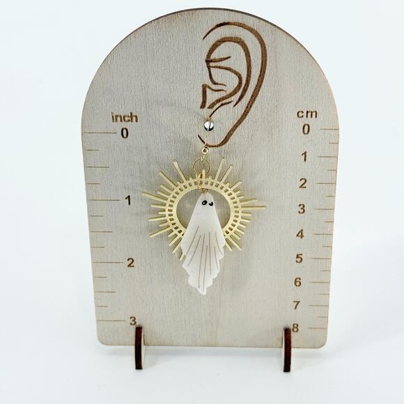 Vintage Inspired Iridescent Ghost Earrings, Halloween Earrings, Paranormal - Picture 4 of 4